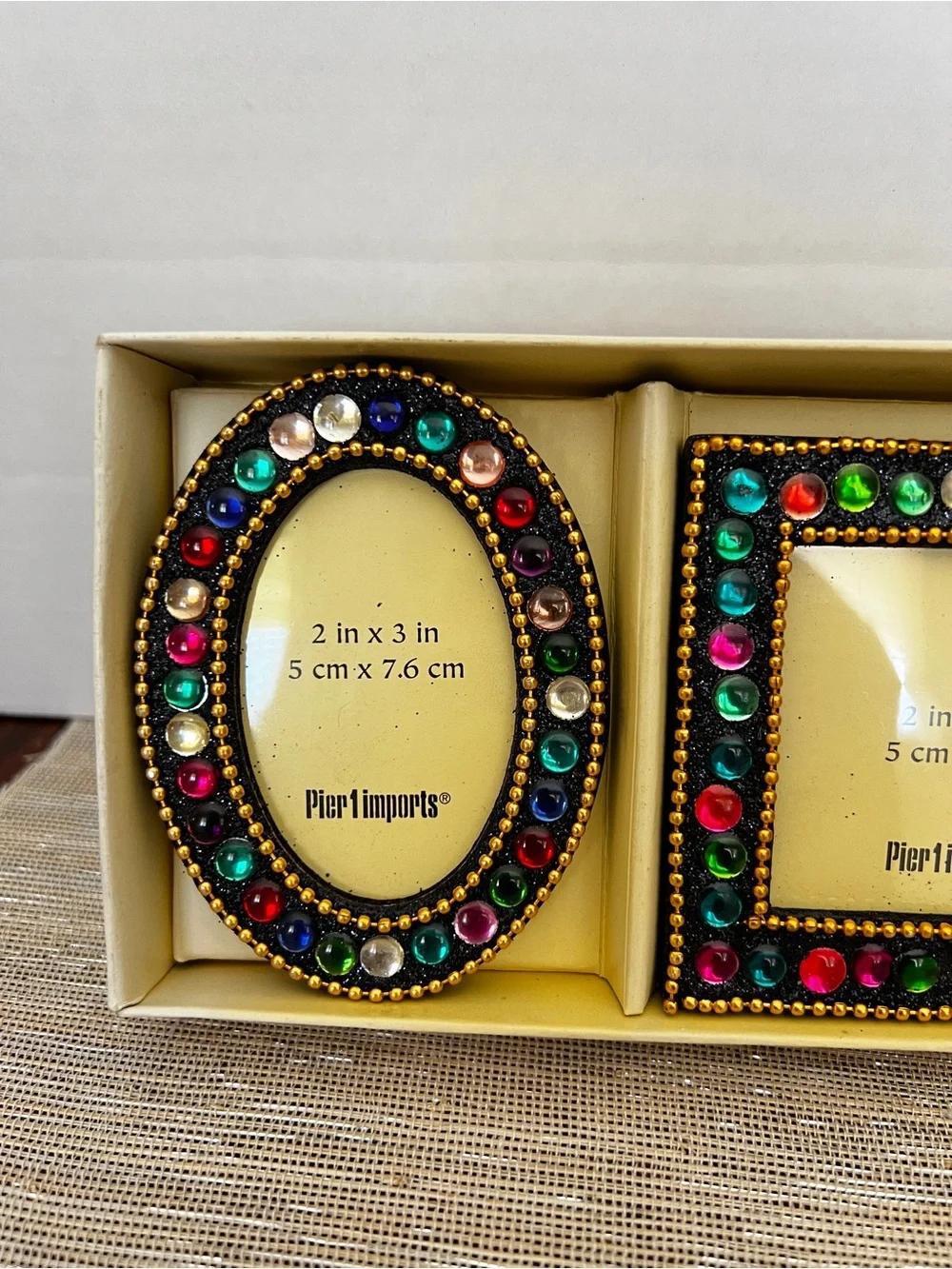 Vintage Pier 1 Imports Desktop Mini Frame Set 3 Jewel Square Oval Circle Photo
